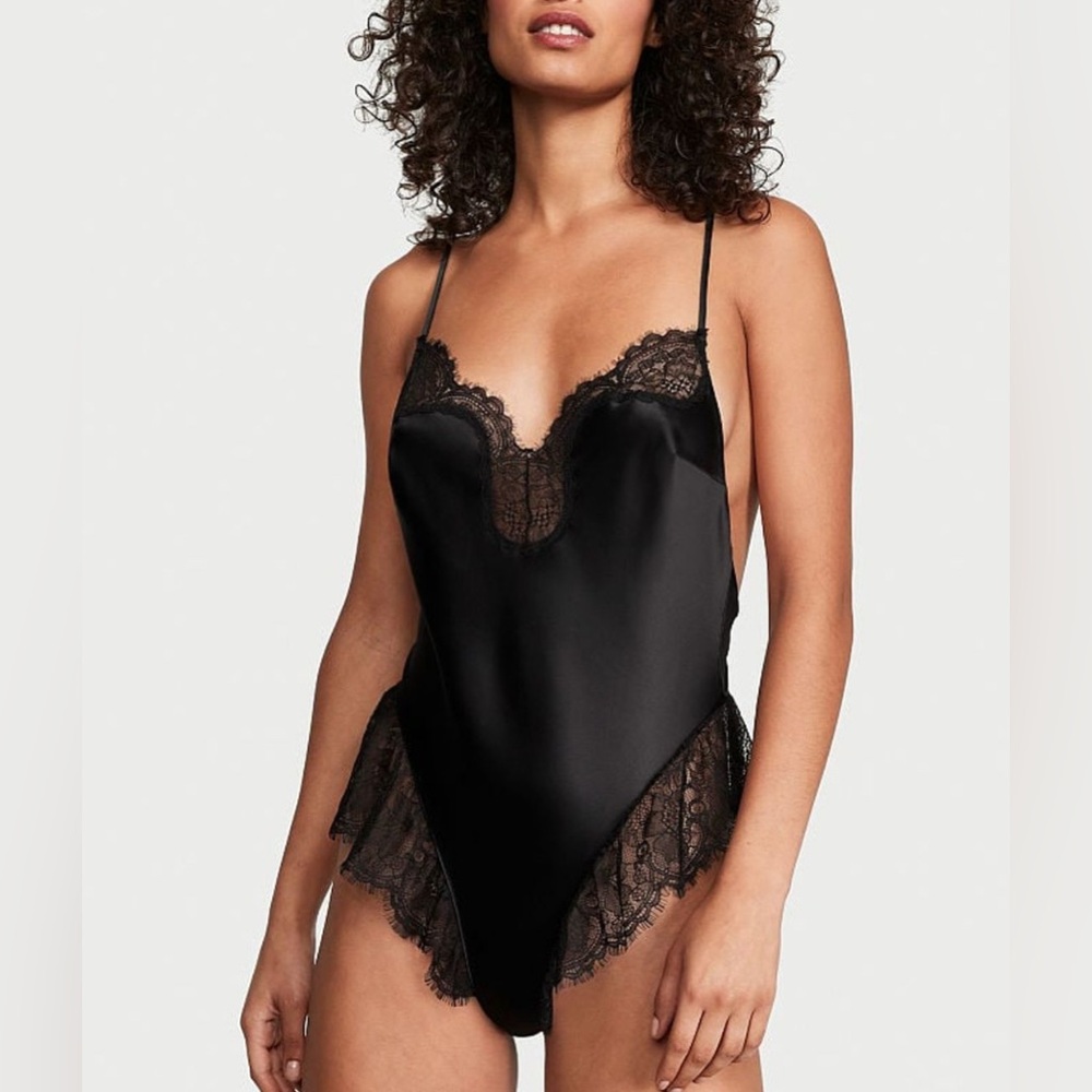 Satin and lace hollowed jumpsuit with shiny heart details VICTORIA'S SECRET